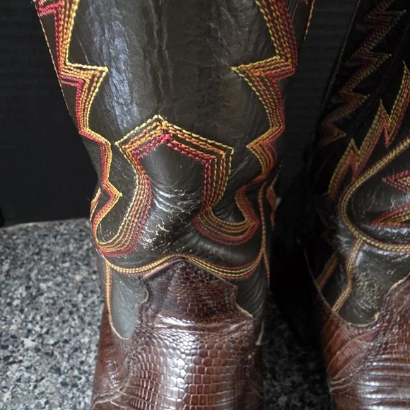 Nocona Men's Western Boots Lizard Leather Brown Cowboy Size 8D Made In USA - Picture 6 of 16